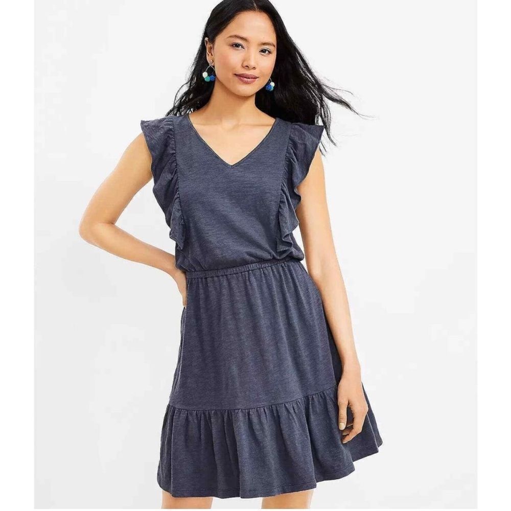 LOFT Dark Gray Sleeveless Ruffle Dress – Size XL